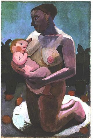 Kneeling breast feeding mother - Paula Modersohn-Becker, circa 1900